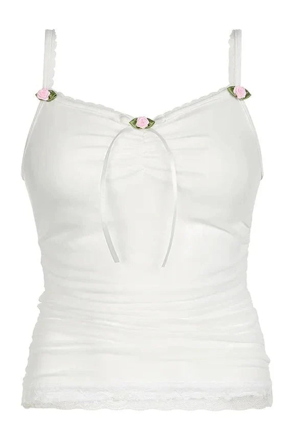 Y2k White Bow Lace Camis Top
