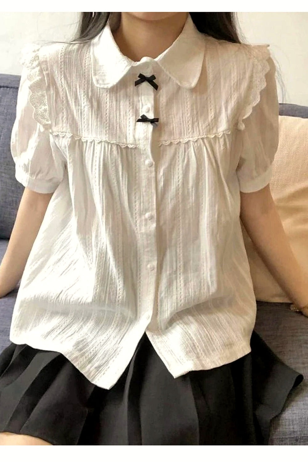 Y2k White Lace Peter Pan Blouse