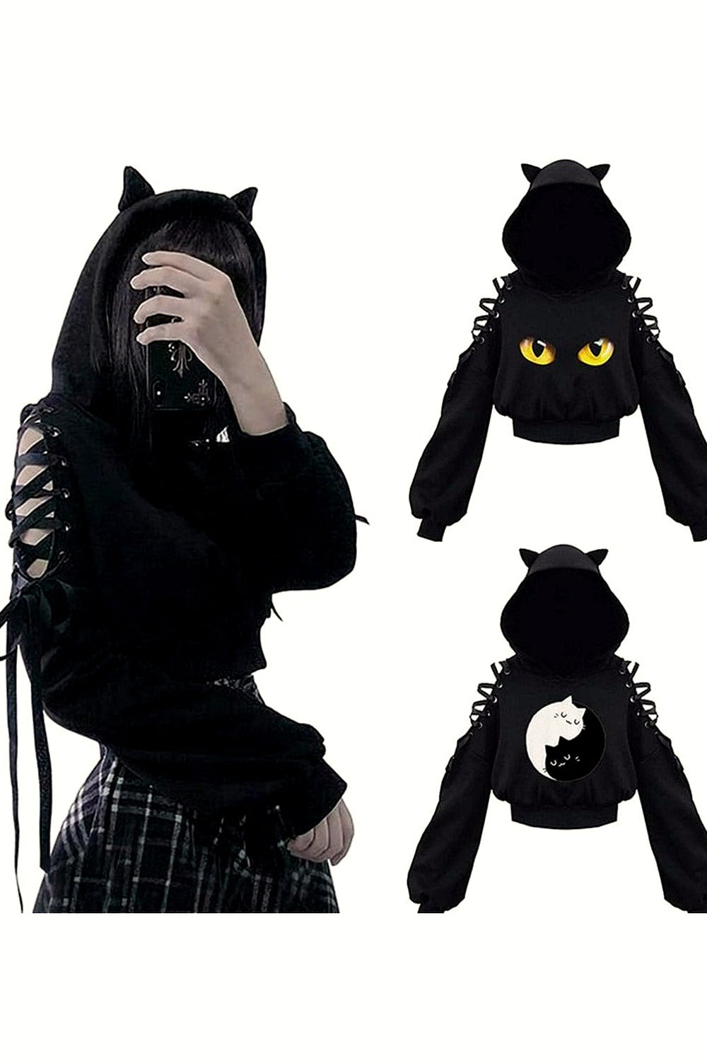 Y2k Witch Style Long Sleeve Crop Hoodie