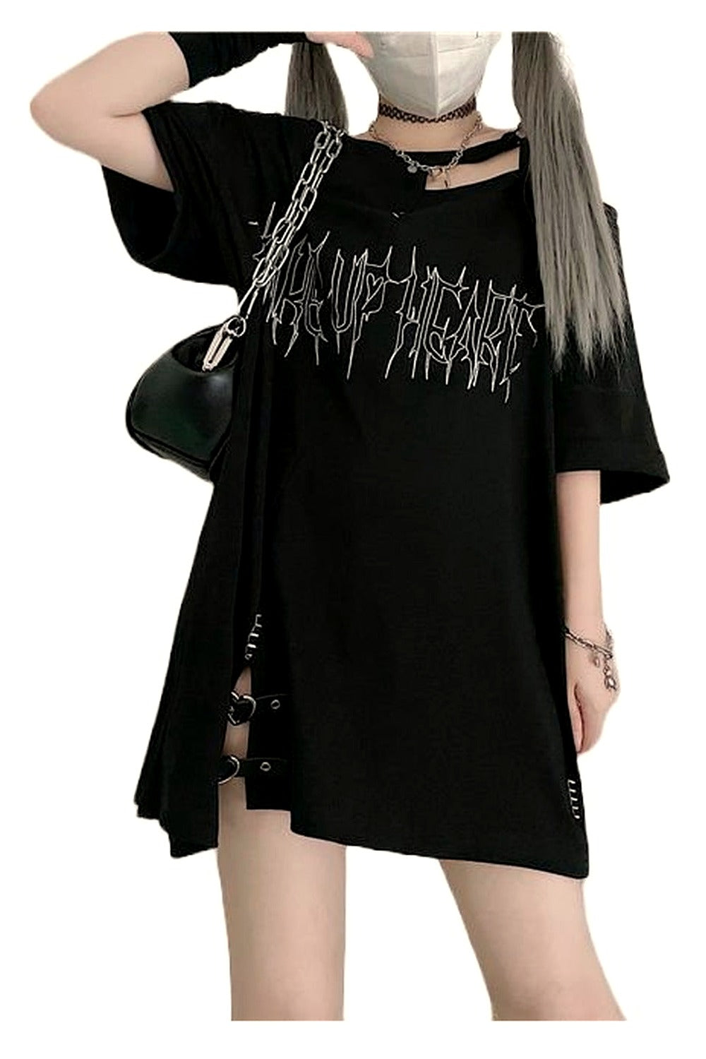 Y2k Girl Letter Print Off Shoulder Punk T-shirt