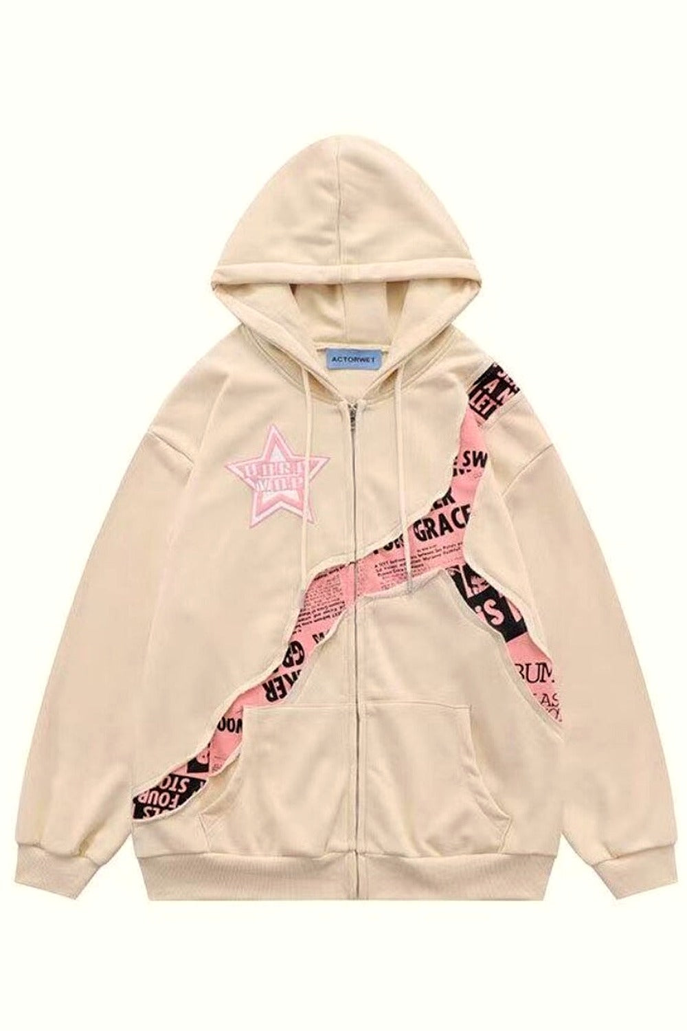 Y2k Pink Star Zip Up Hoodie