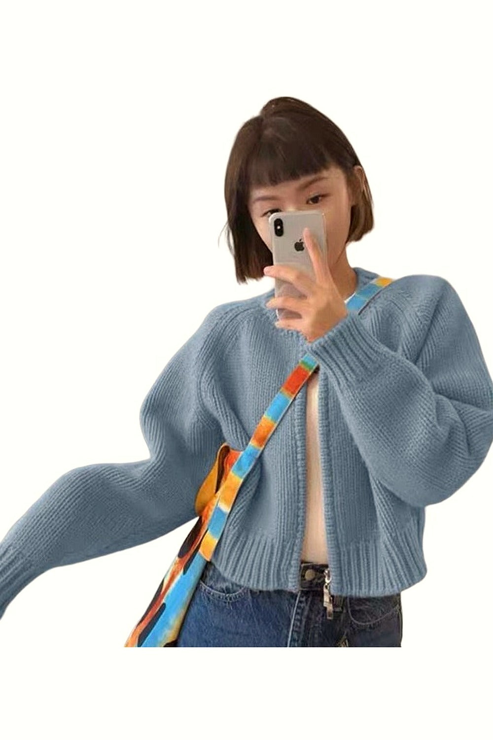 Y2k Zipper Cropped Knit Cardigan