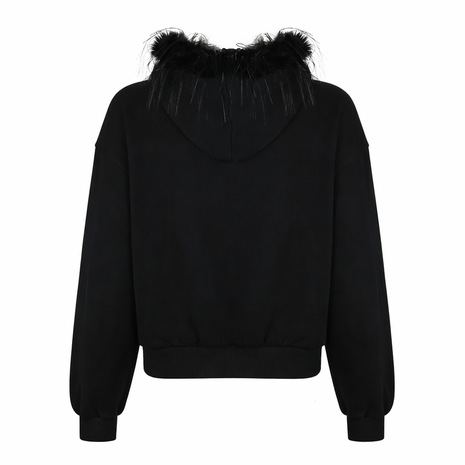 Y2k Faux Fur Collar Gothic Hoodie
