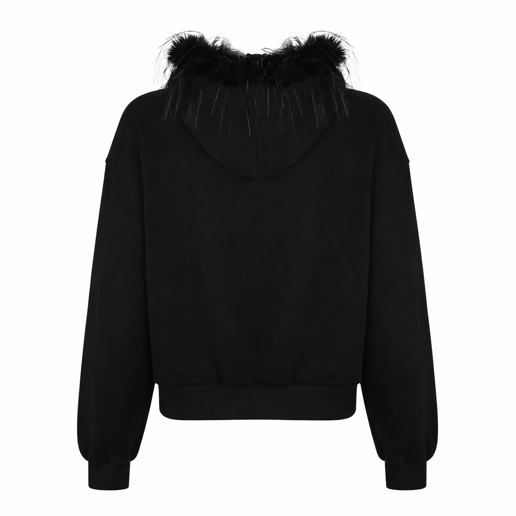 Y2k Faux Fur Collar Gothic Hoodie