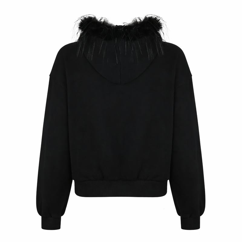 Y2k Faux Fur Collar Gothic Hoodie