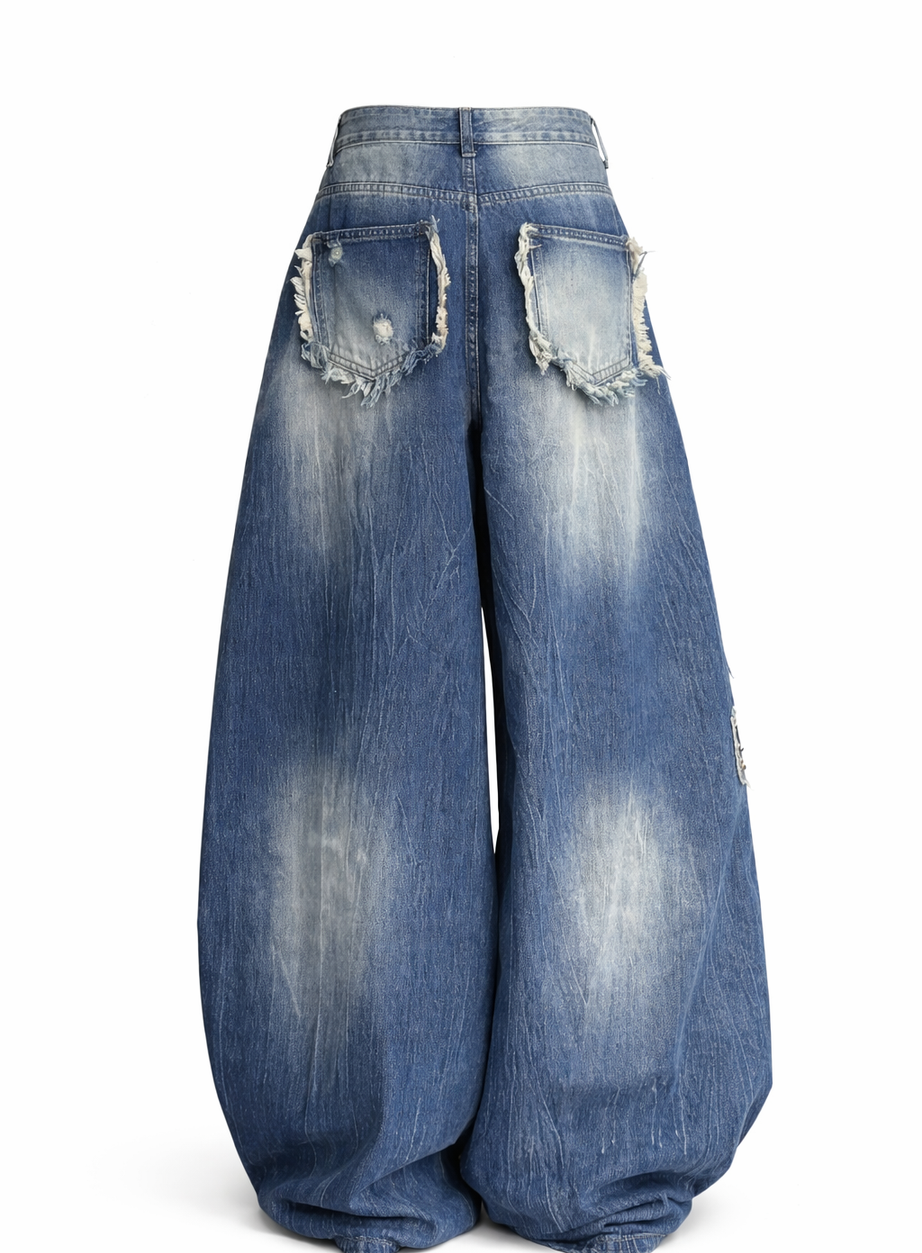 Retro Embroidered High Waist Wide Leg Jeans