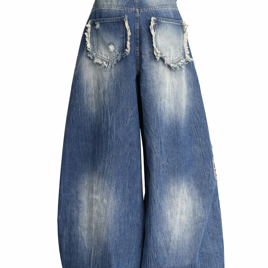 Retro Embroidered High Waist Wide Leg Jeans