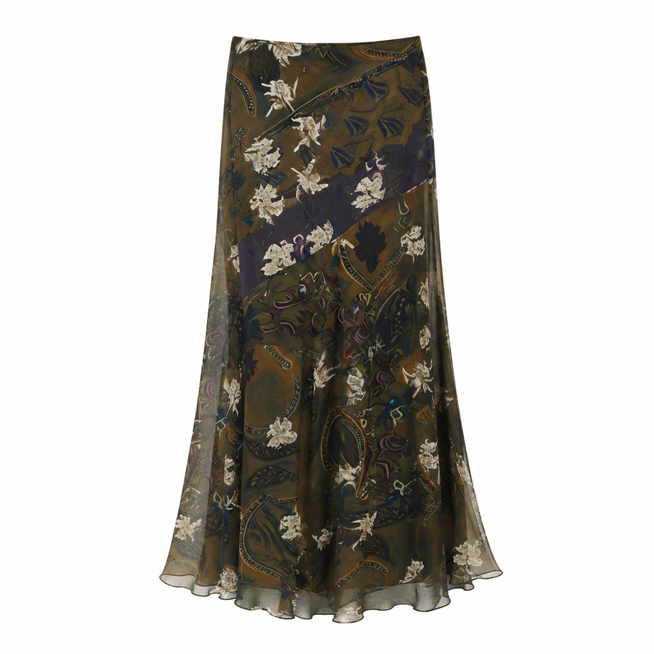 Goth Y2k Baroque Floral Patchwork Midi Skirt