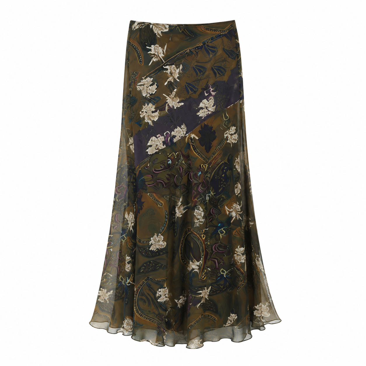 Goth Y2k Baroque Floral Patchwork Midi Skirt