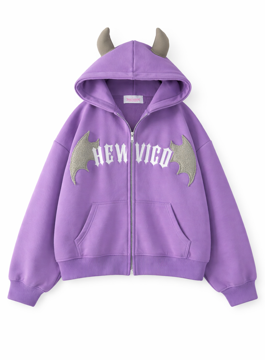 Y2k Little Devil Embroidered Zipper Hoodie