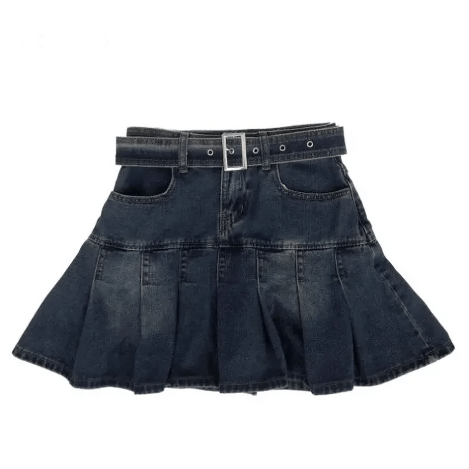 Vintage Pleated Denim Mini Skirt