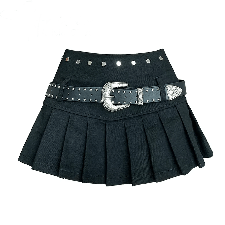 Western Buckle Pleated Mini Skirt