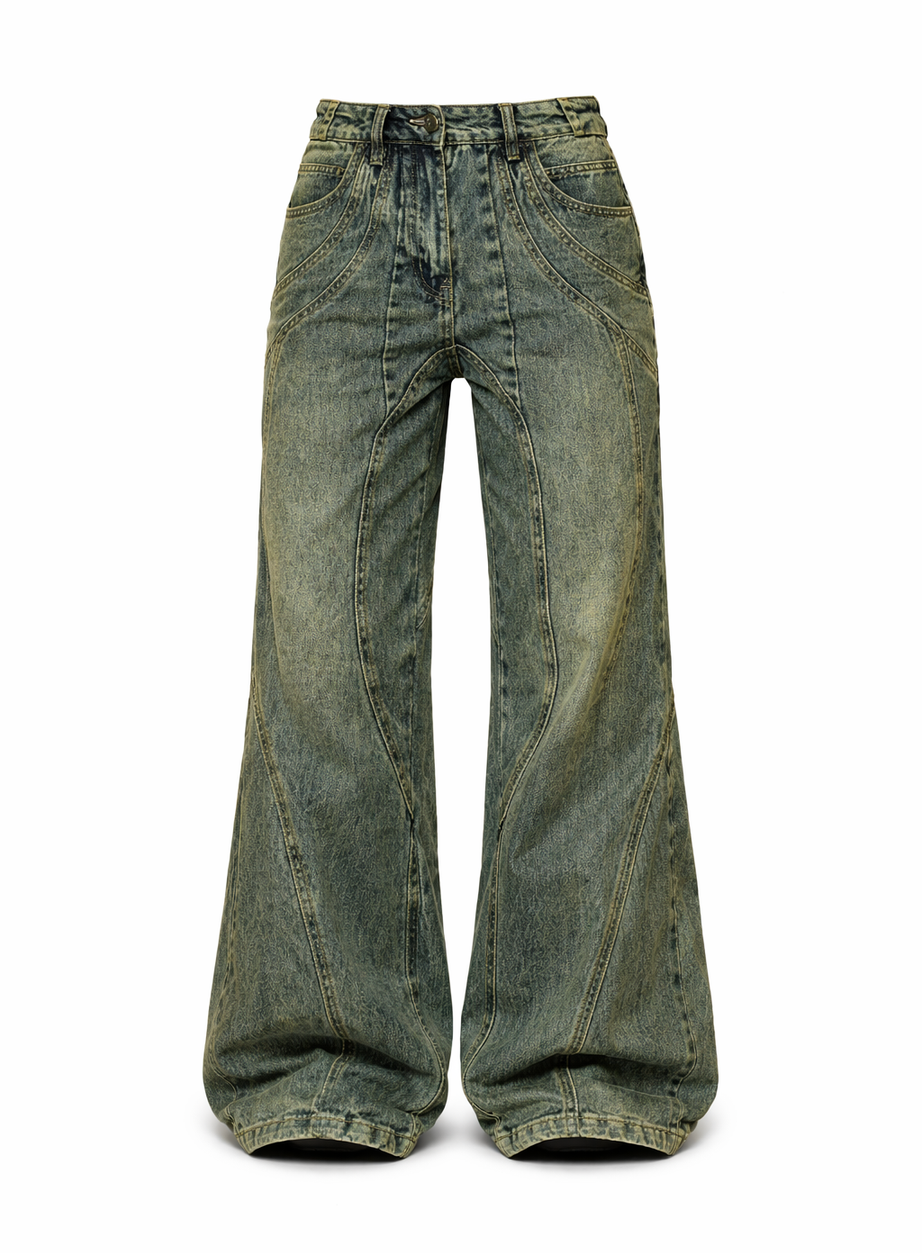 Y2k denim retro jeans med vida ben