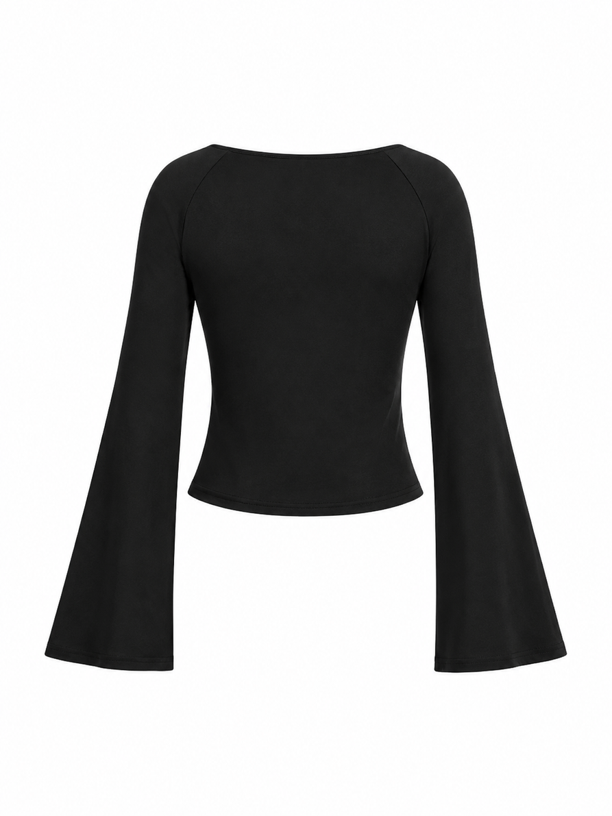 Goth Y2k Pentagram Flare Sleeve Top