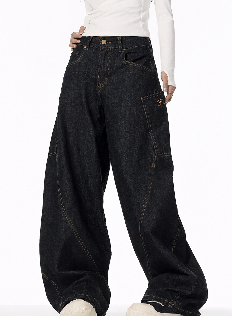 Y2K Contrast Stitch Baggy Denim Pants