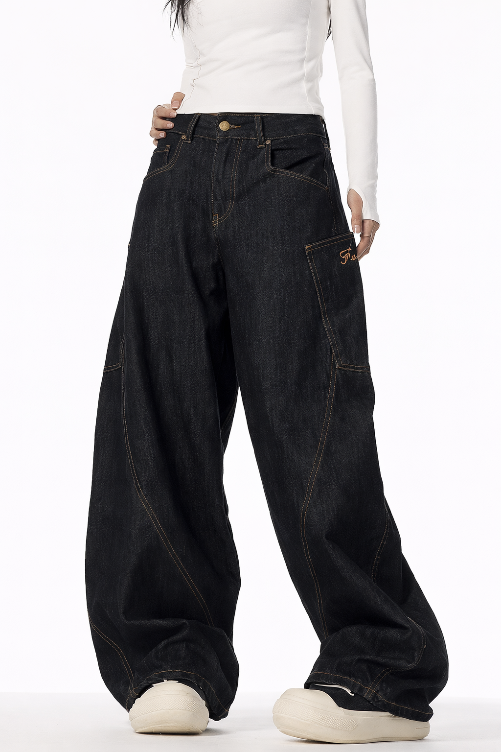 Y2K Contrast Stitch Baggy Denim Pants