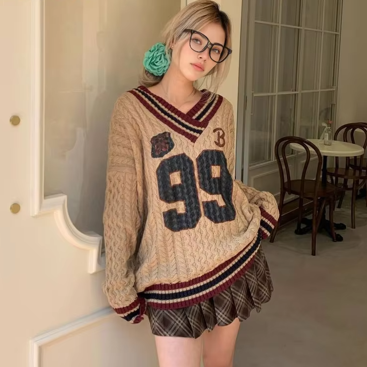 Vintage Varsity Cable Knit Sweater