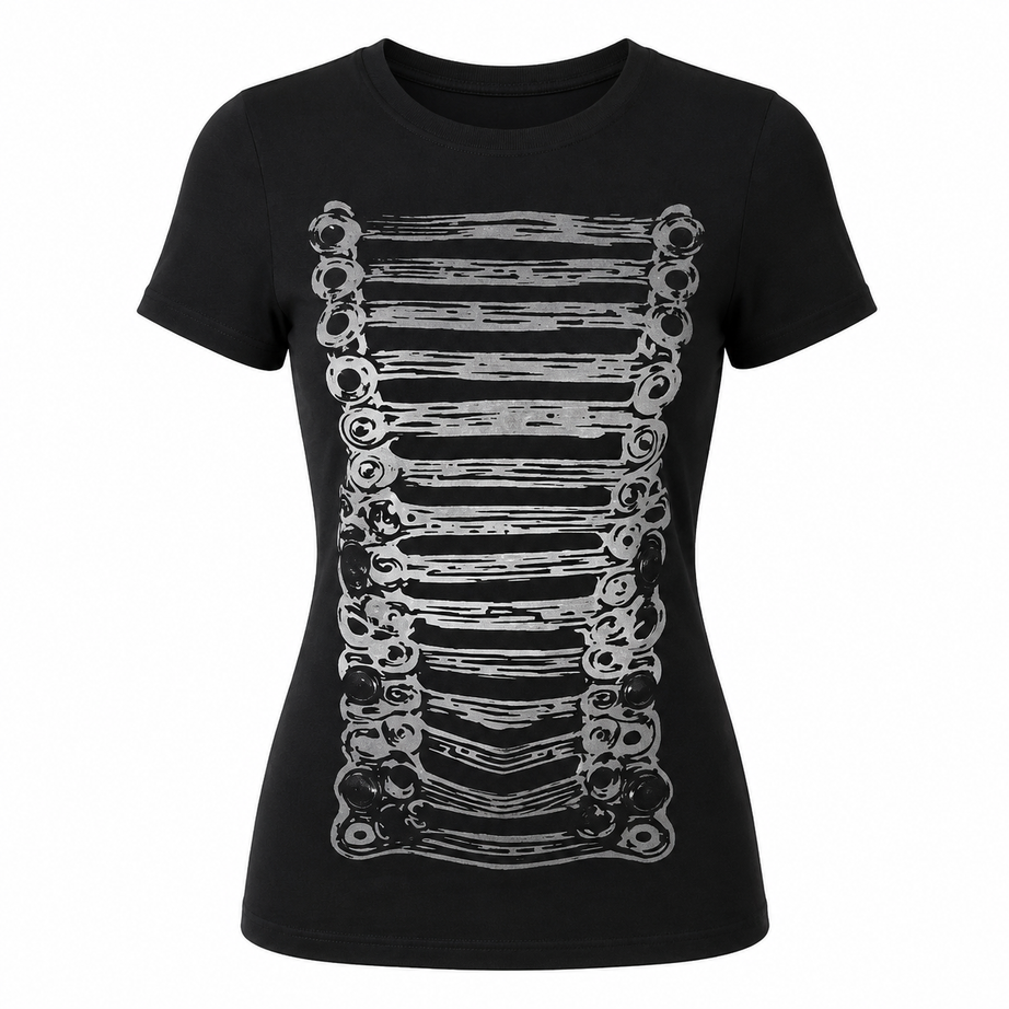 Goth Y2k Ribcage Print Black Shirt