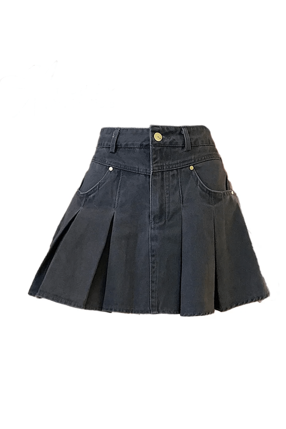 Pleated High-Waisted Denim Skirt