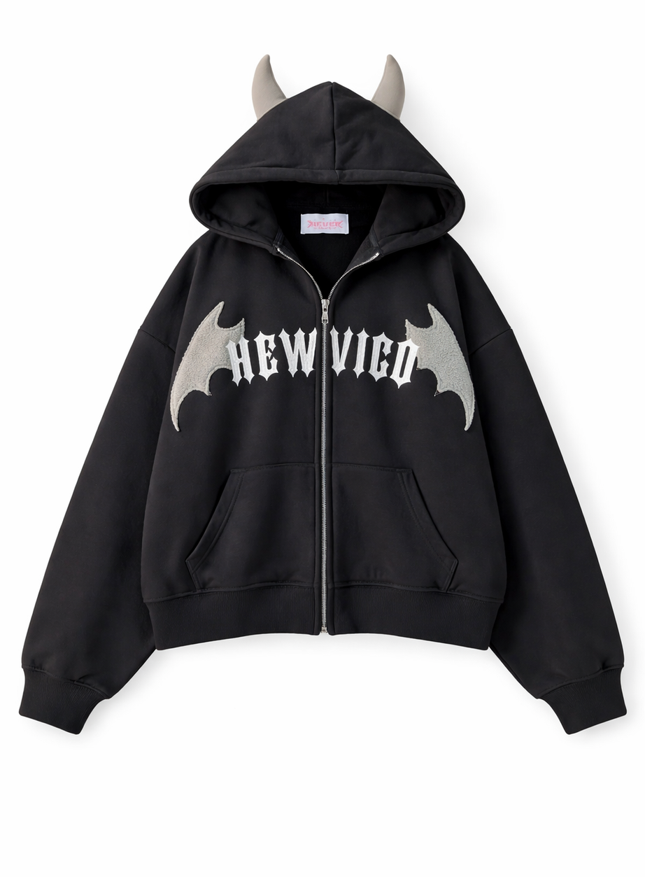 Y2k Little Devil Embroidered Zipper Hoodie