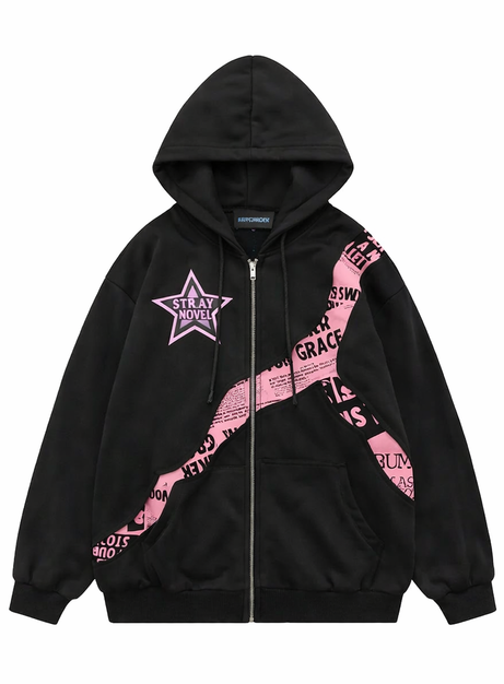 Y2k Pink Star Zip Up Hoodie