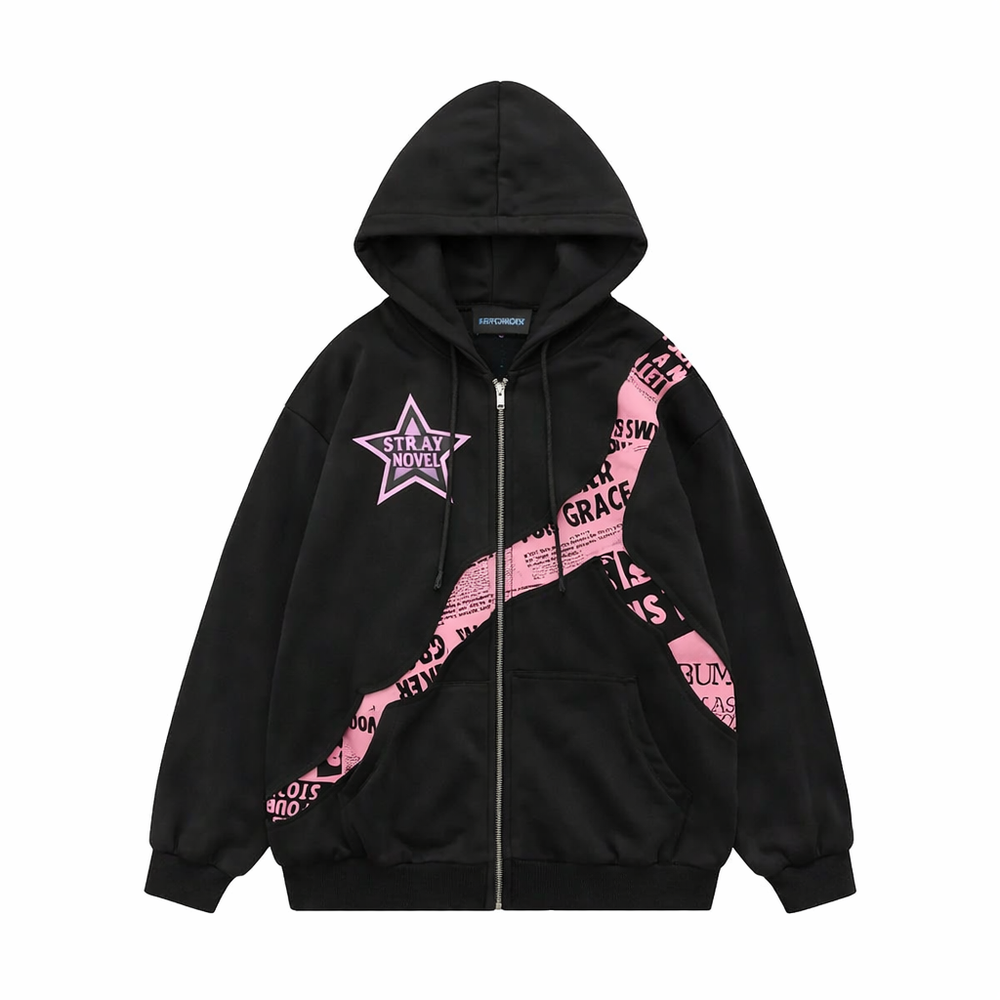 Y2k Pink Star Zip Up Hoodie