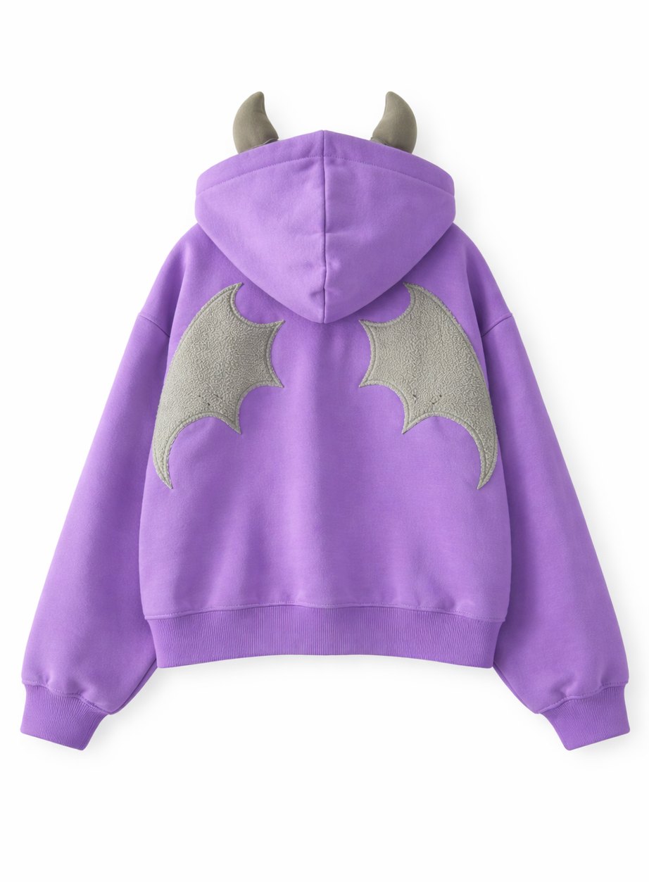 Y2k Little Devil Embroidered Zipper Hoodie