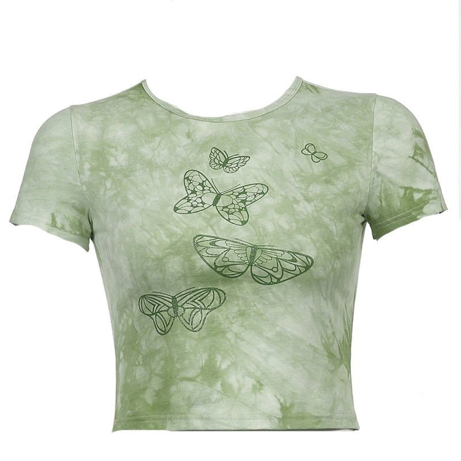 Y2k 90s Aesthetic Butterfly Green Crop Top