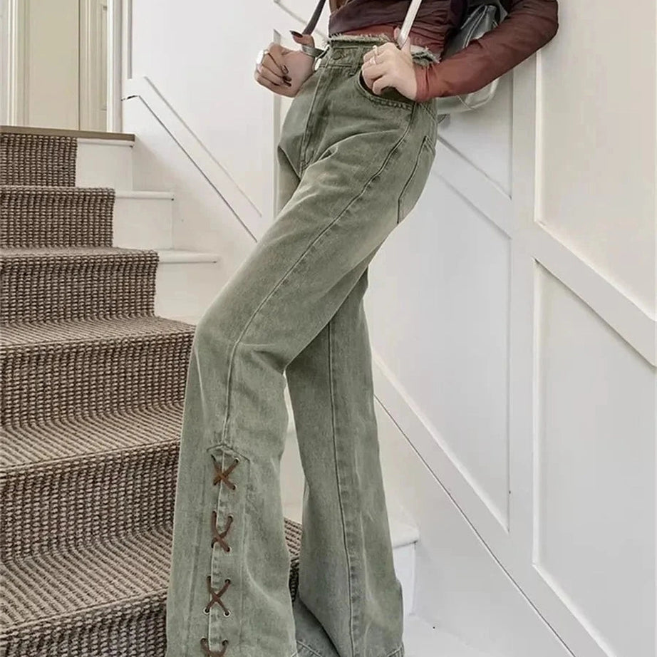 Y2k 90s Wide Leg Green Jeans