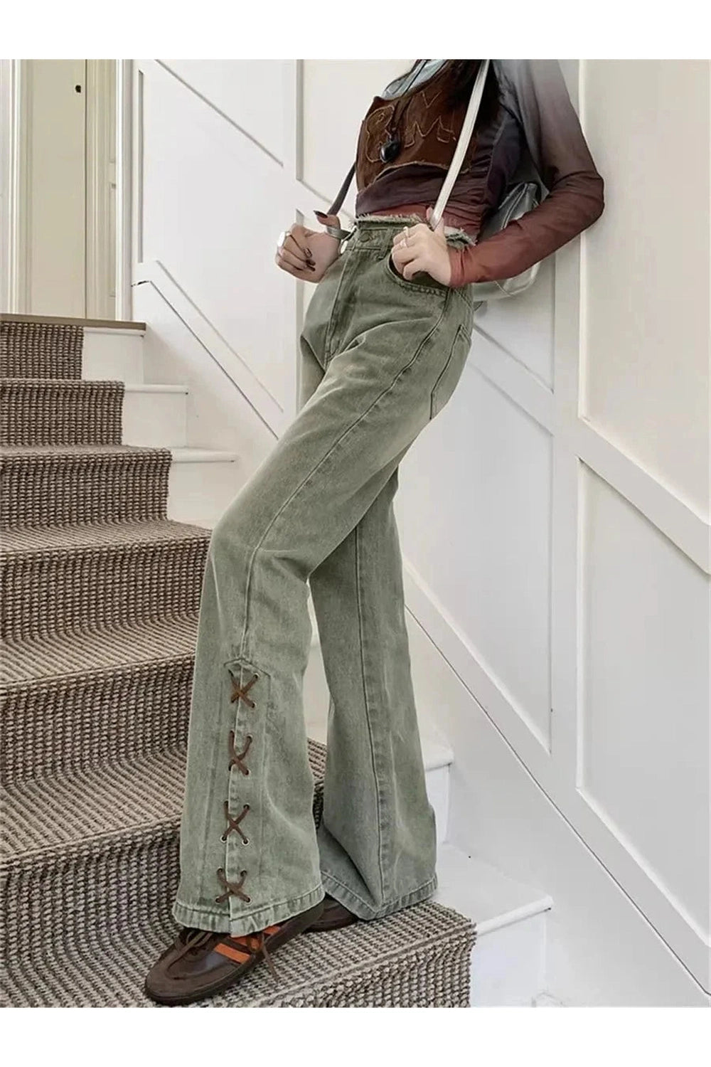 Y2k 90s Wide Leg Green Jeans