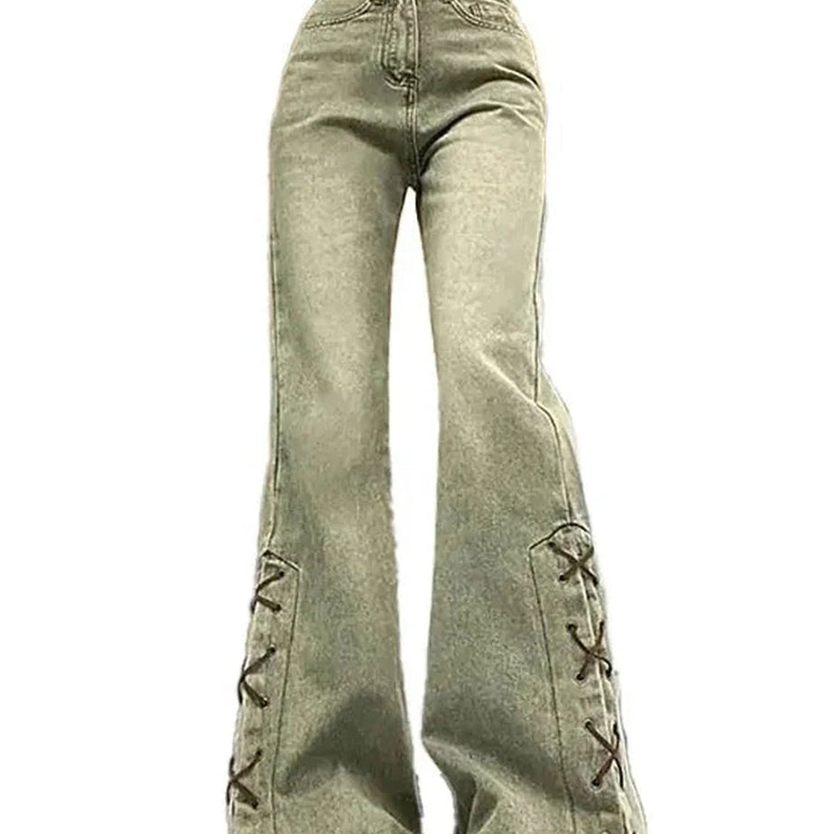 Y2k 90s Wide Leg Green Jeans