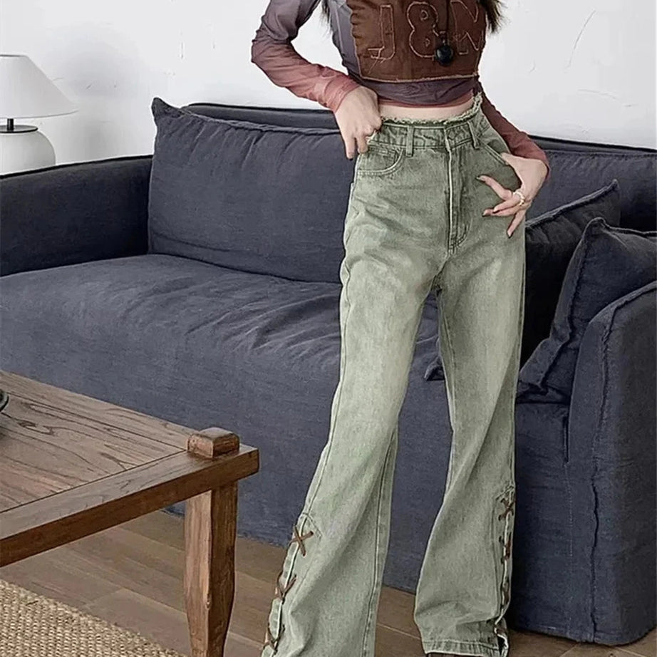 Y2k 90s Wide Leg Green Jeans