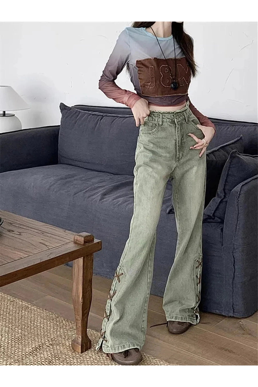 Y2k 90s Wide Leg Green Jeans