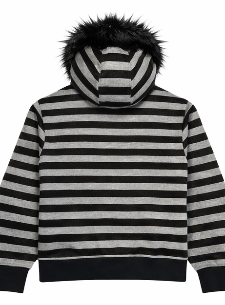 Midnight Stripes Faux Fur Hoodie