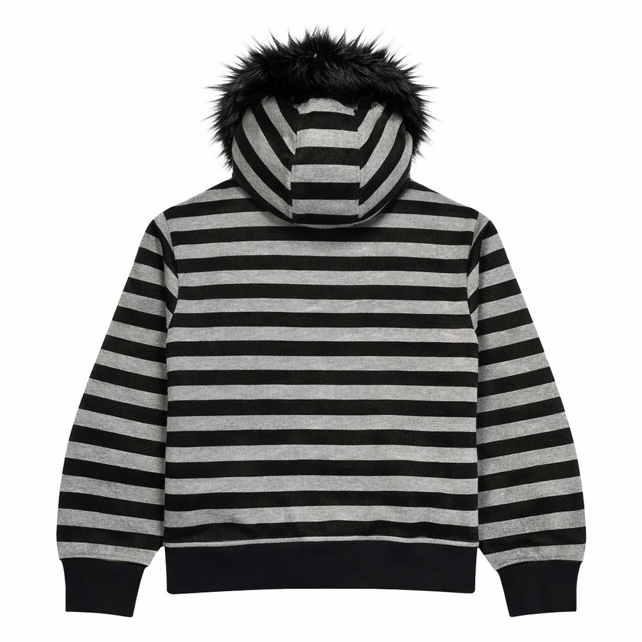Midnight Stripes Faux Fur Hoodie