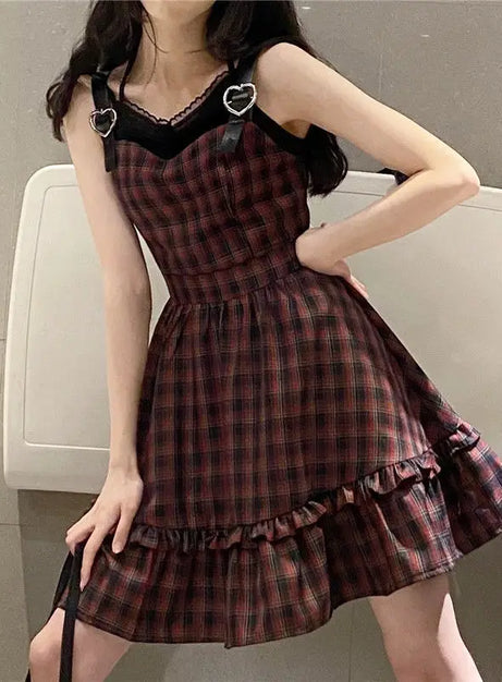 Crimson Grunge Plaid Dress