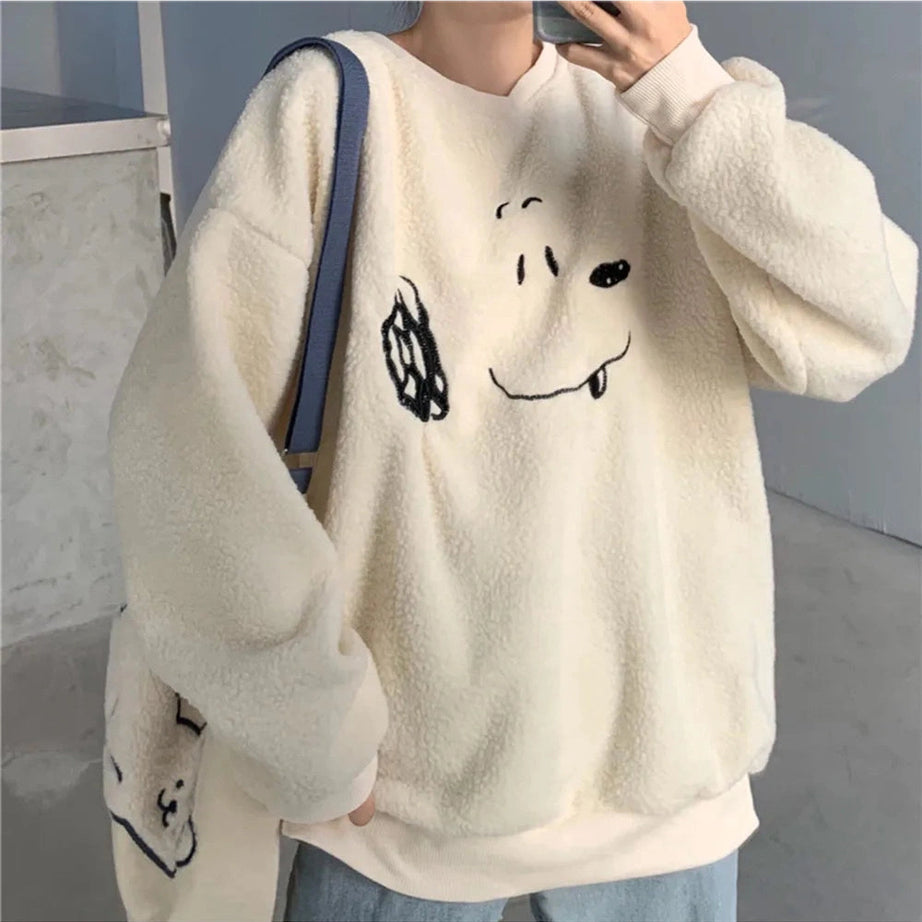 Y2k Cozy Pup Fleece Sweatshirt