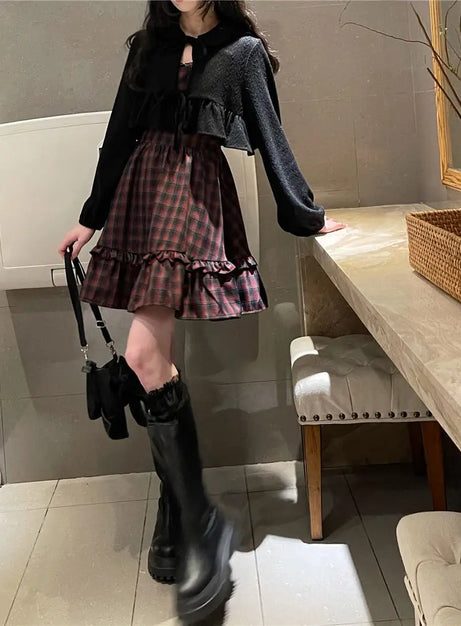 Crimson Grunge Plaid Dress