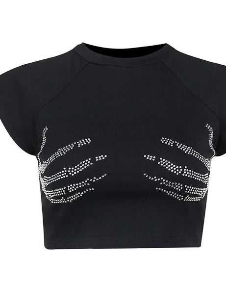 Crystal Skeleton Hand Crop Top