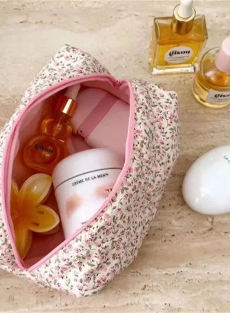 Floral Bloom Quilted Makeup Bag