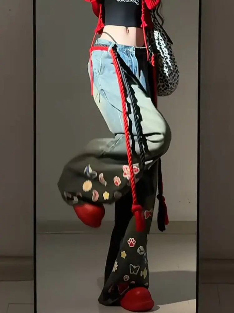 Whimsy Patch Wide-Leg Jeans