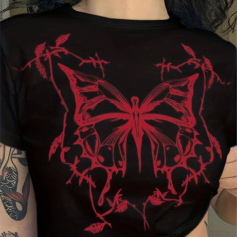 Crimson Thorn Butterfly Crop Top