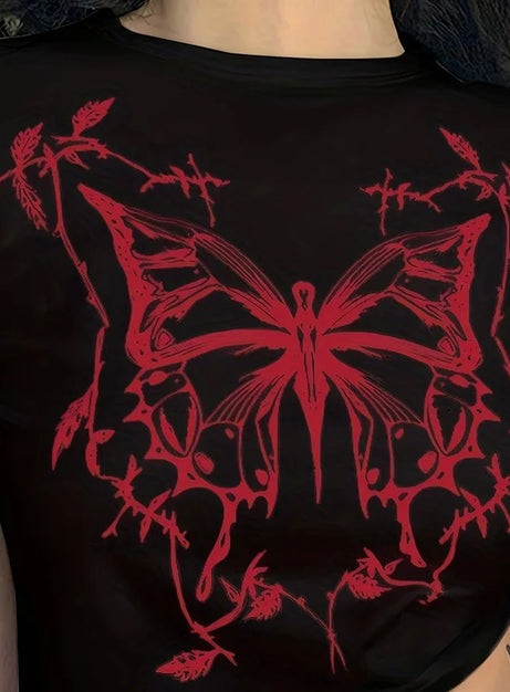 Crimson Thorn Butterfly Crop Top