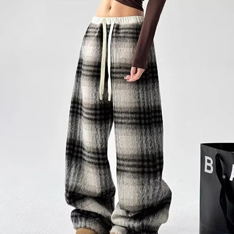 Cozy Plaid Wide-Leg Sweatpants