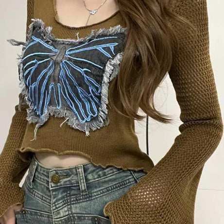 Frayed Butterfly Bell Sleeve Top