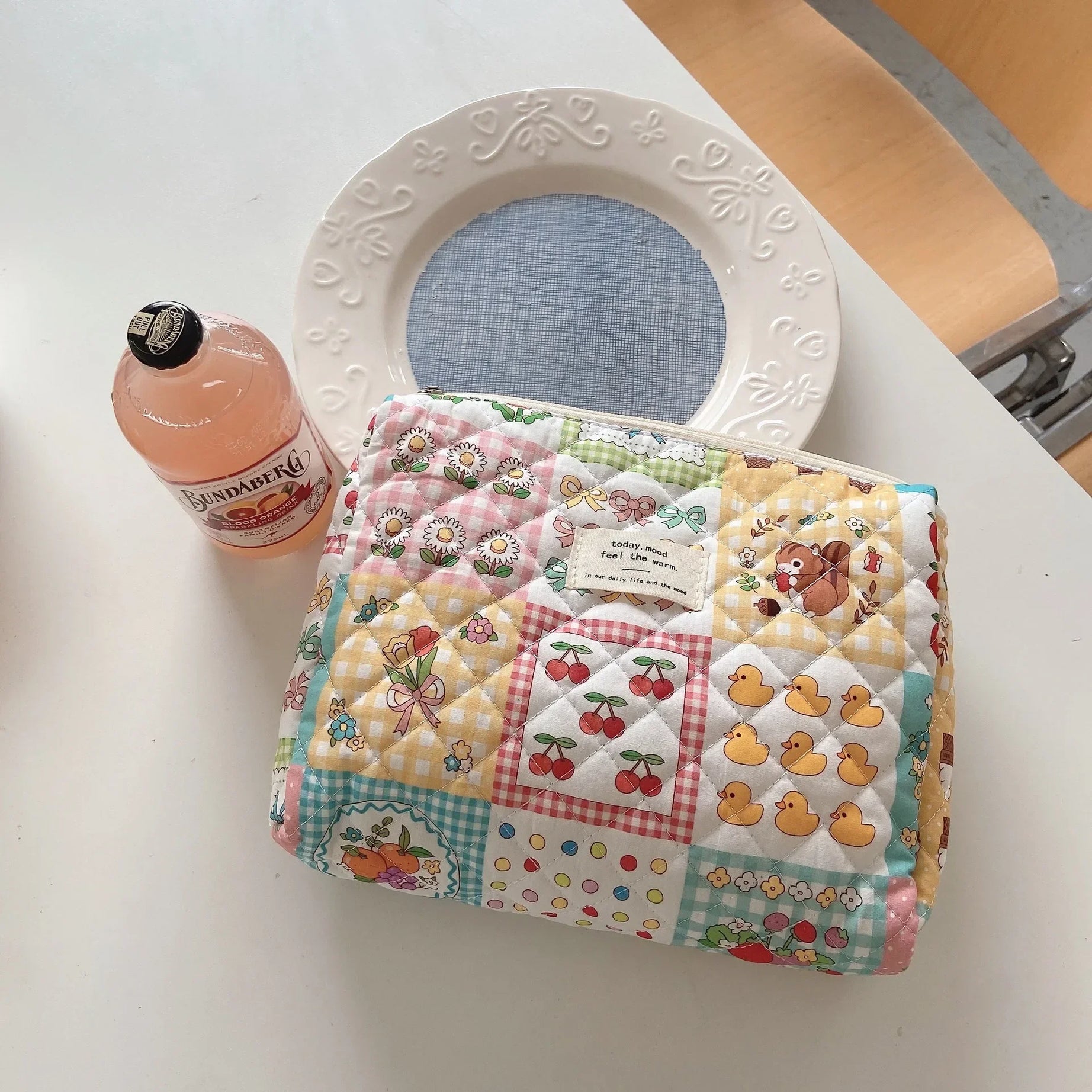 Soft Checkered Makeup Bag