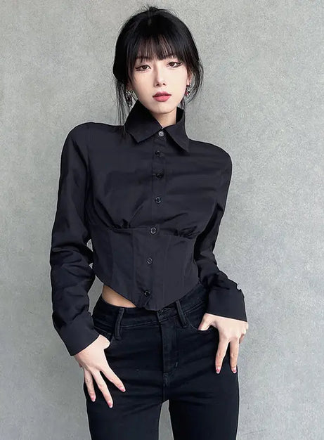 Korsett-Bluse mit Knopfleiste