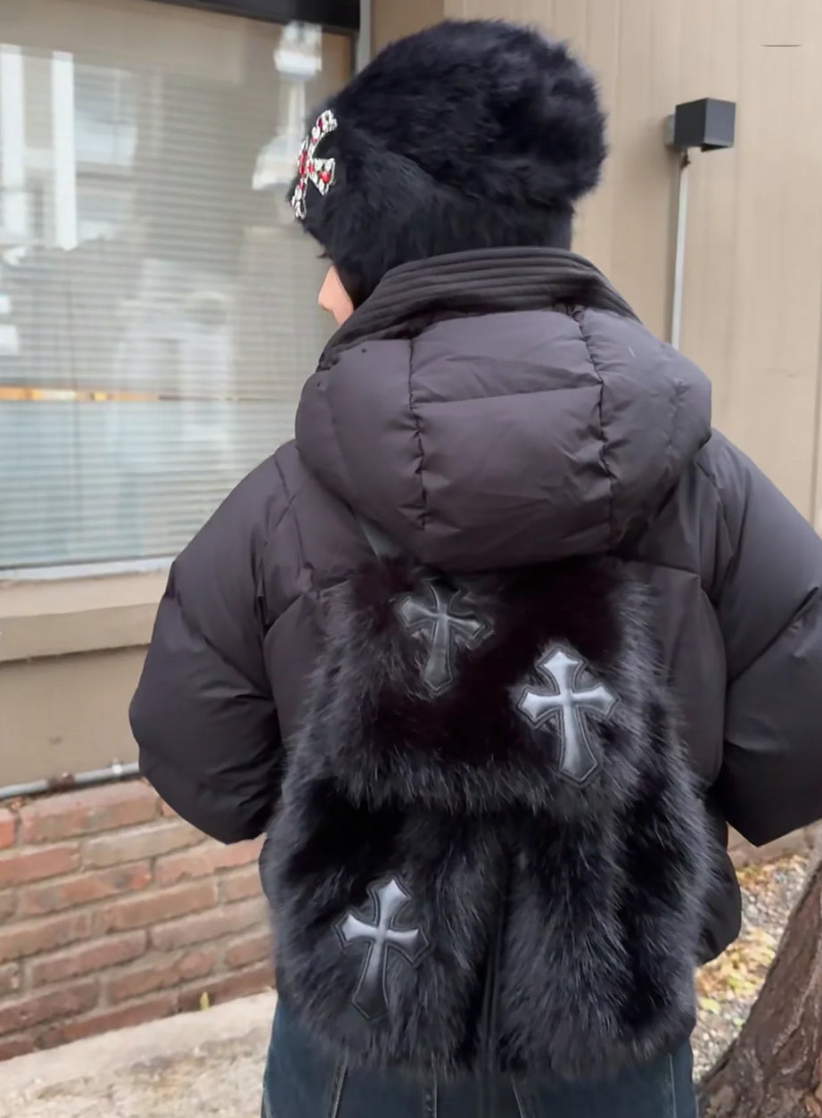 Velvet Sin Fuzzy Cross Rucksack