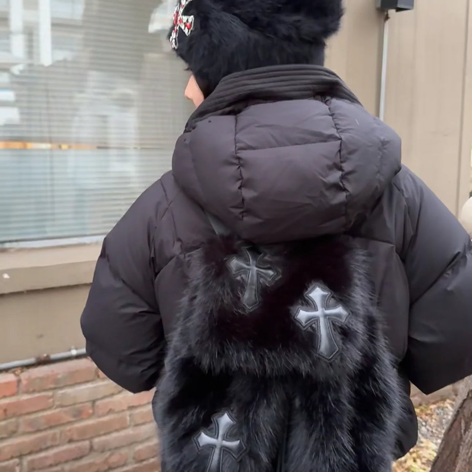 Velvet Sin Fuzzy Cross Backpack