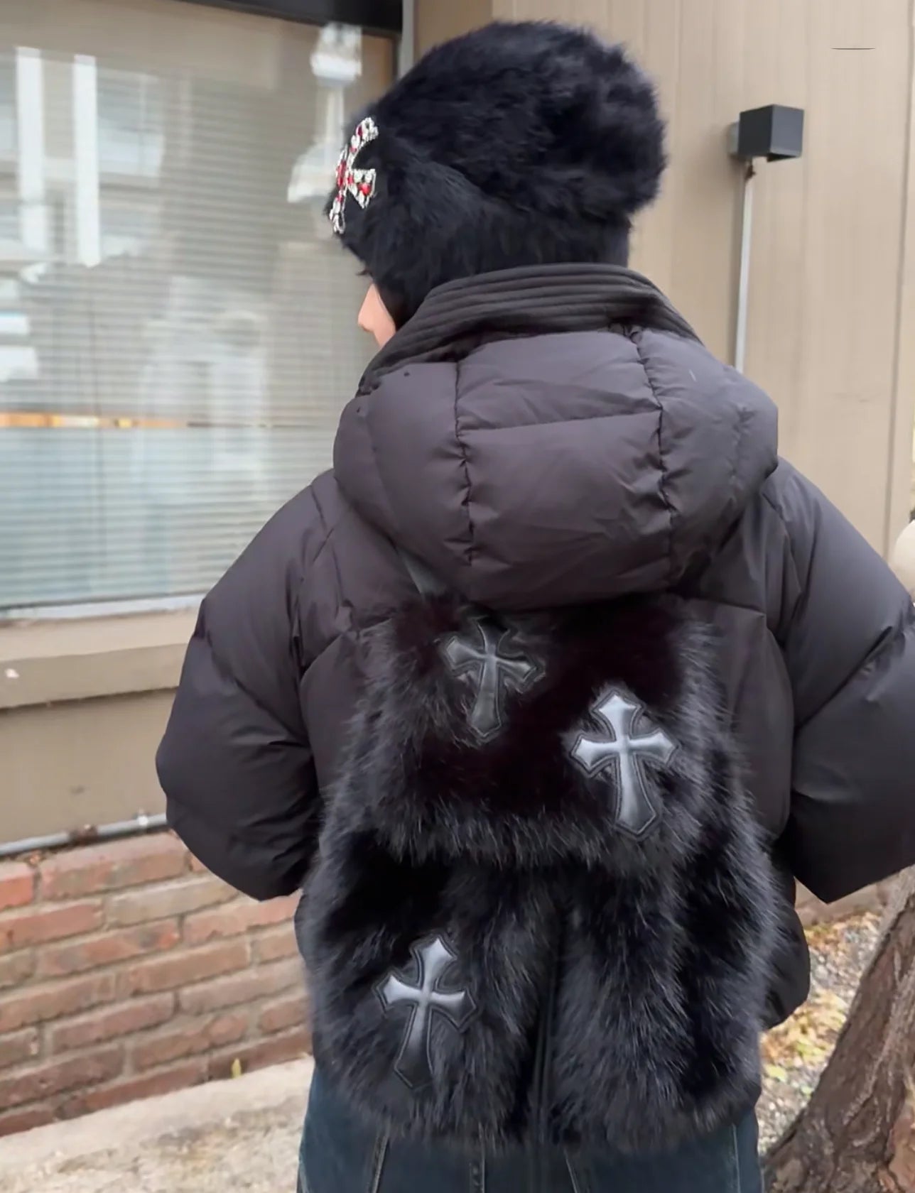 Velvet Sin Fuzzy Cross Backpack